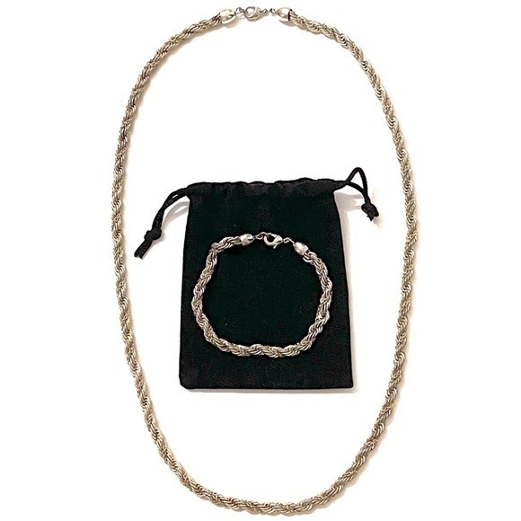 4MM Silver/Gold Rope Necklace & Bracelet Set!
